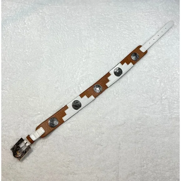 vtg Ginnie Johansen Womens leather belt 24S 50877 aztec metal buckle Thunderbird - Picture 9 of 9